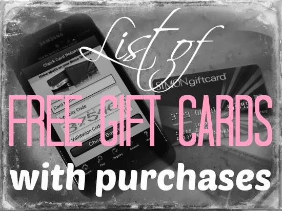 Check out this list of FREE gift cards with purchases. Most offers are available until December 31st. Please check with the retailer to confirm deal.