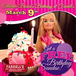 Free Barbie birthday sundae at Farrell's Ice Cream Parlour | LivingMiVIdaLoca.com