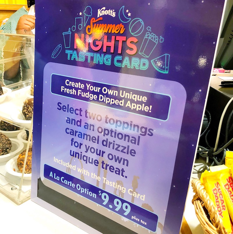 Knott's Summer nights tasting card includes a fudge dipped apple that you can customize - livingmividaloca.com - #LivingMiVidaLoca #KnottsBerryFarm