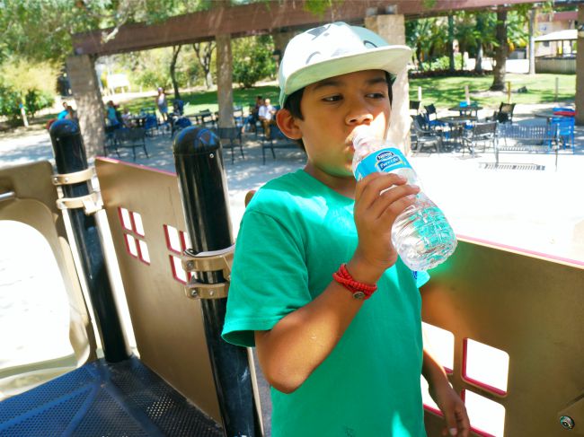 Boy drinking water from water bottle