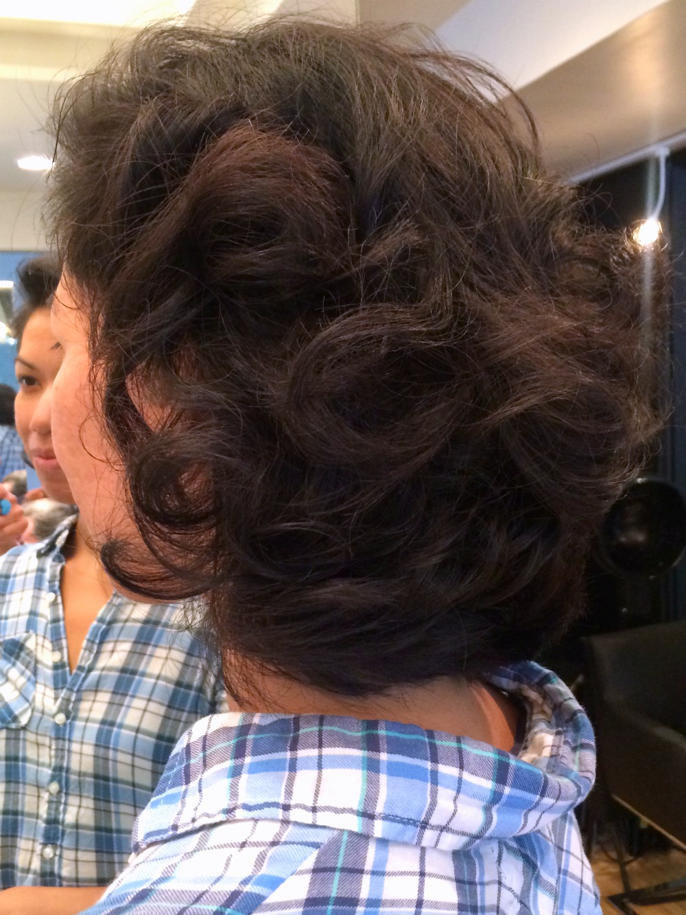Side view of curly bob
