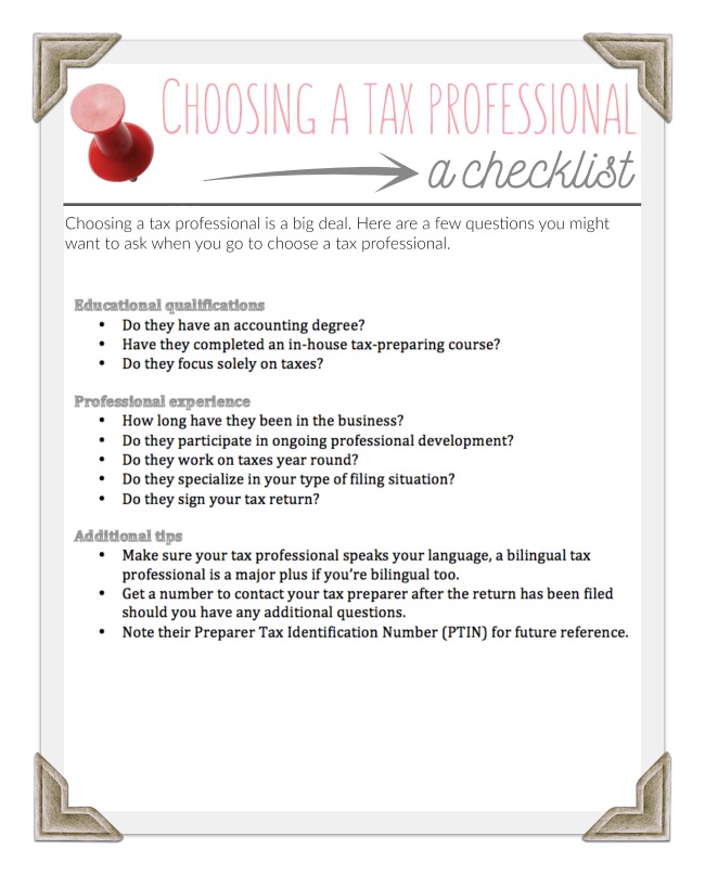 Choosing a tax professional checklist