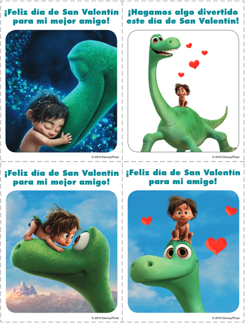 The Good Dinosaur Valentine's Day cards in Spanish