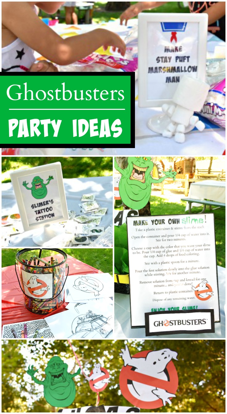 Ghostbusters / "Outdoor 5th Birthday Party!!" A Ghostbusters birthday party with a DIY jumbo Jenga and make your own slime station! See more party planning ideas at LivingMiVidaLoca!