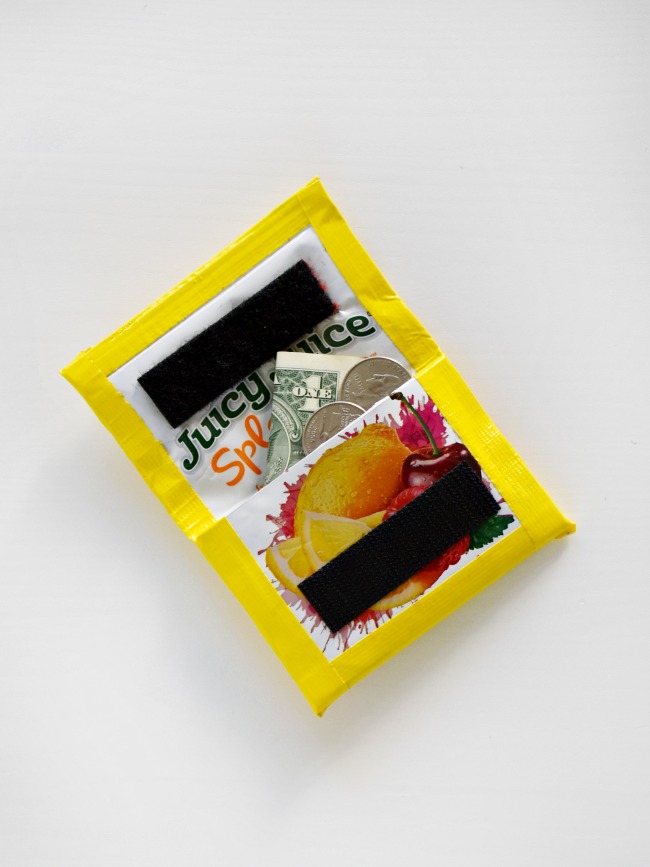 DIY juice pouch tape wallet - LivingMiVidaLoca.com