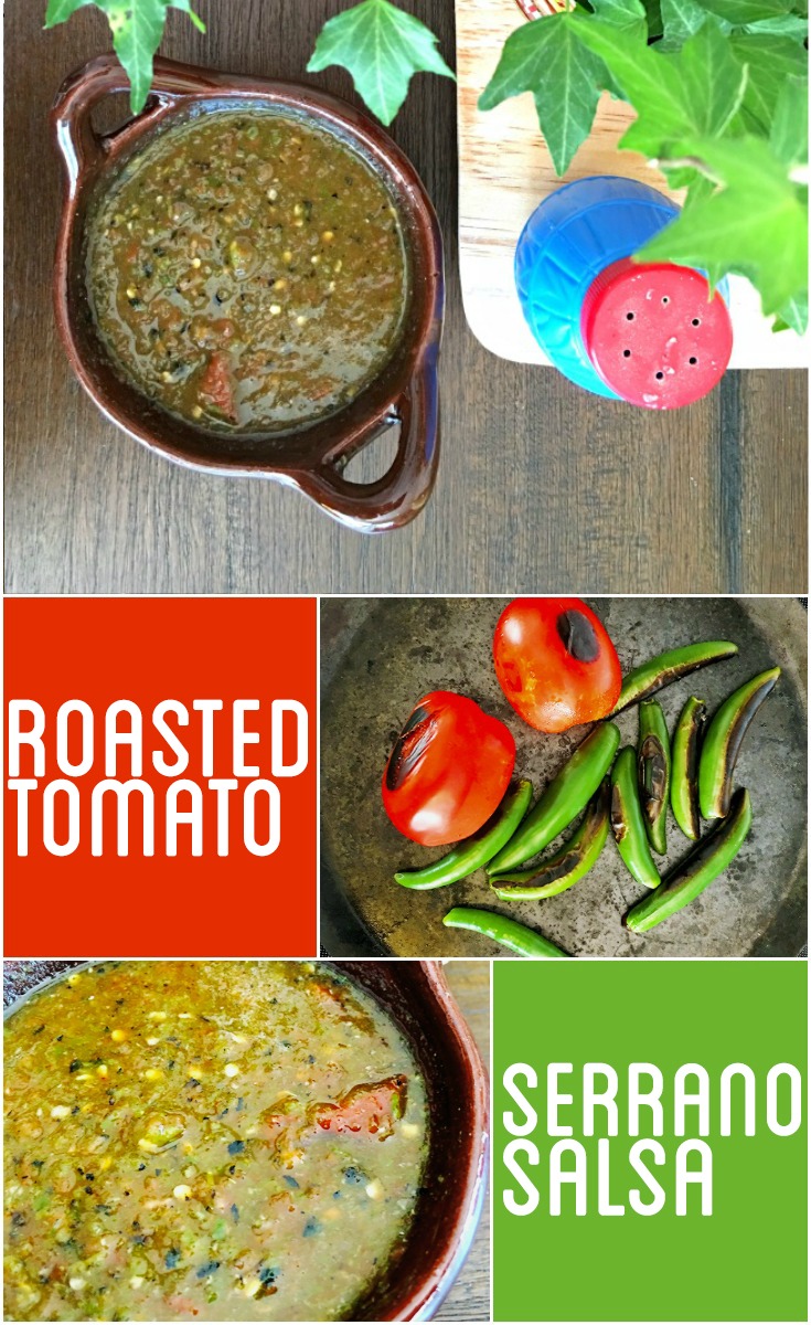 easy way to make roasted tomato Serrano Salsa in the blender. Great for tacos, burritos and for breakfast. | livingmividaloca.com | #livingmividaloca
#roastedsalsa #recipes #serranosalsa #salsa #serranochile #diprecipes