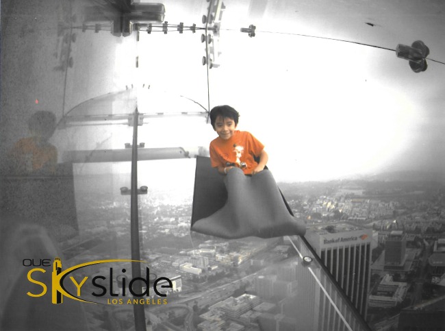 Lucas on the Skyslide at OUE SkySpace LA
