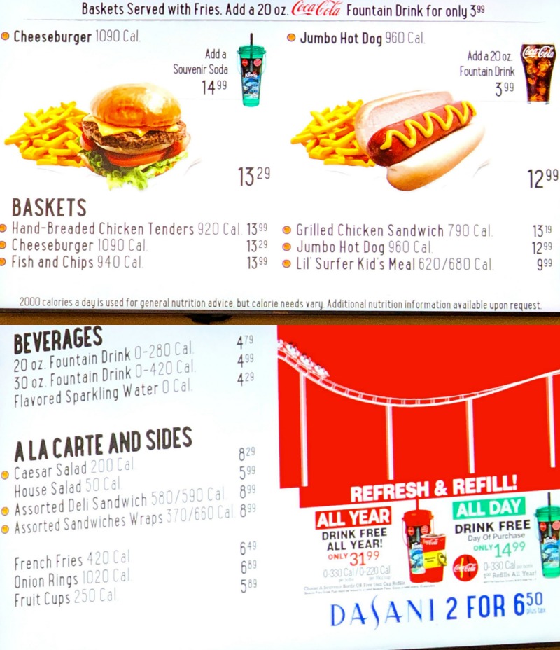 Longboard Grill menu at Knott's Soak City in Buena Park, CA. Great for burgers, salads and hot dogs - livingmividaloca.com - #LivingMiVidaLoca #KnottsSoakCity #KnottsBerryFarm #BuenaPark