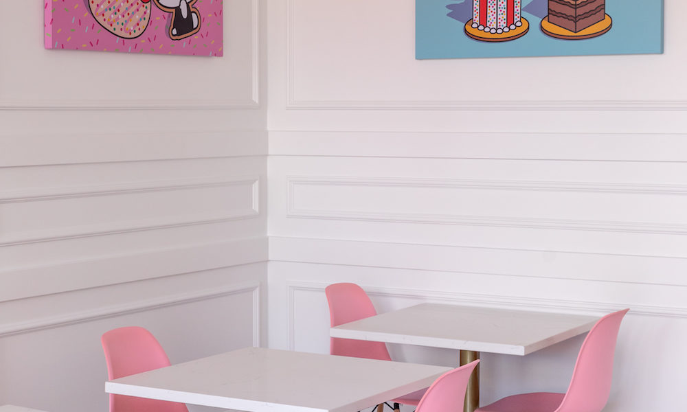 Inside seating at Hello Kitty Cafe at Irvine Spectrum