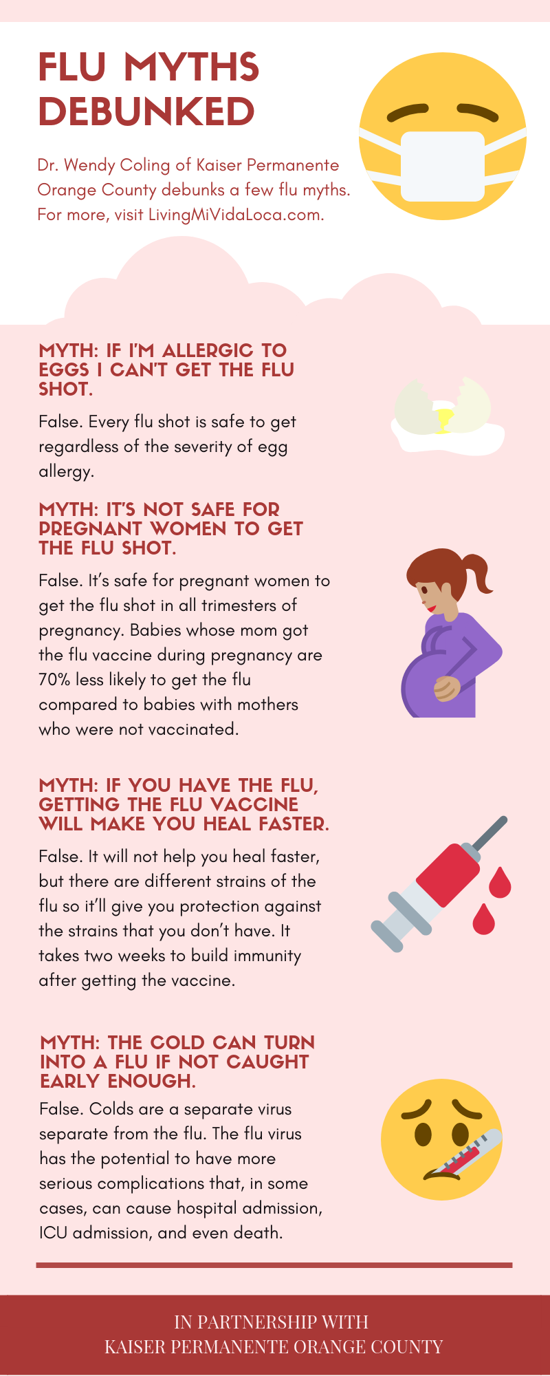 Flu myths debunked by Kaiser Permanente medical professional. | LivingMiVidaLoca.com | #LivingMiVidaLoca #FluShot #FluMyths #FluMythsDebunked #Flu