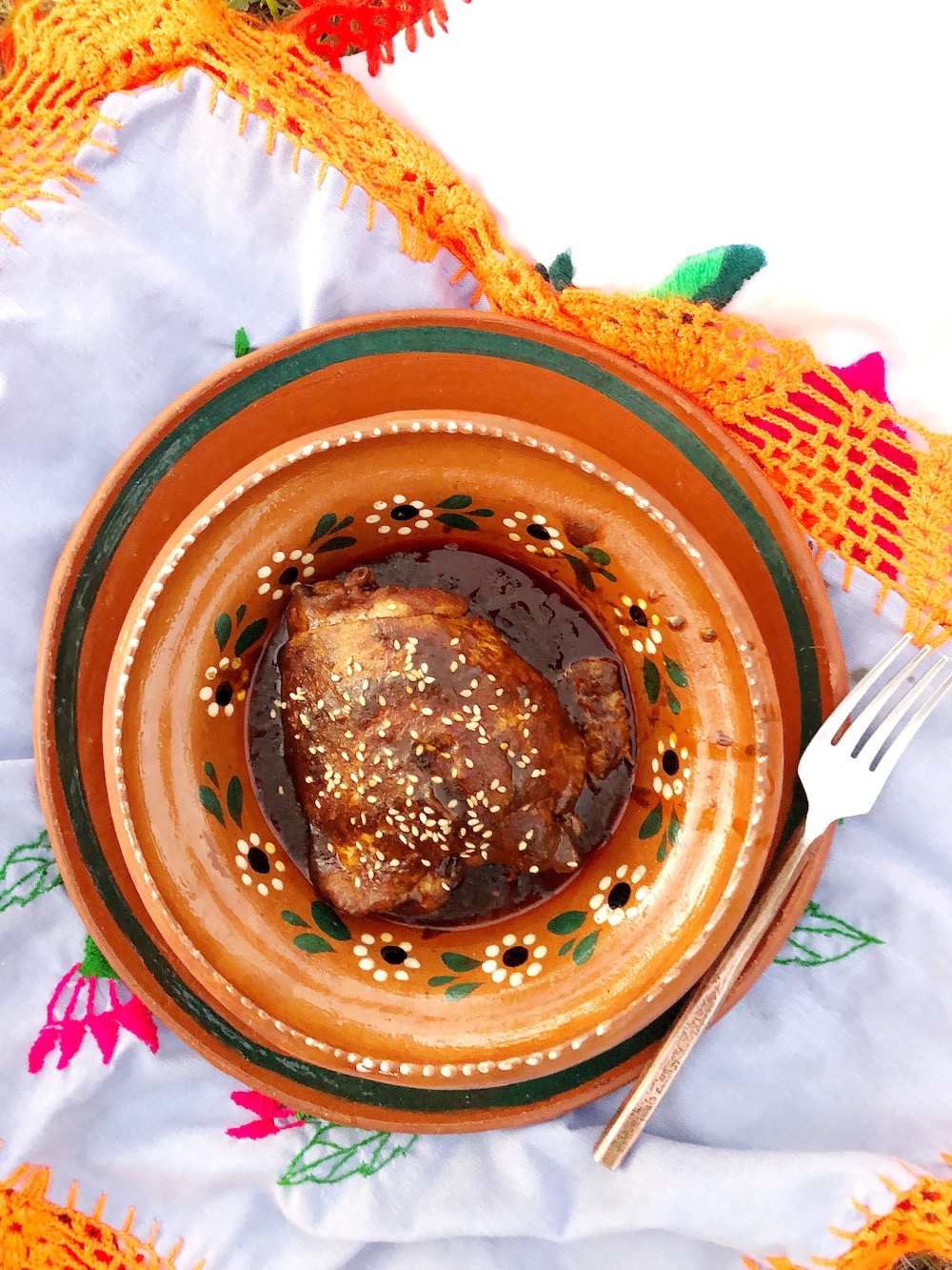 Classic red mole recipe. Make this traditional mole with chicken in under an hour! | LivingMiVidaLoca.com | #LivingMiVidaLoca #Mole #MoleinChicken #ChickeninMole #ChickenMole #TraditionalMexicanRecipes #MexicanFood #MexicanMole