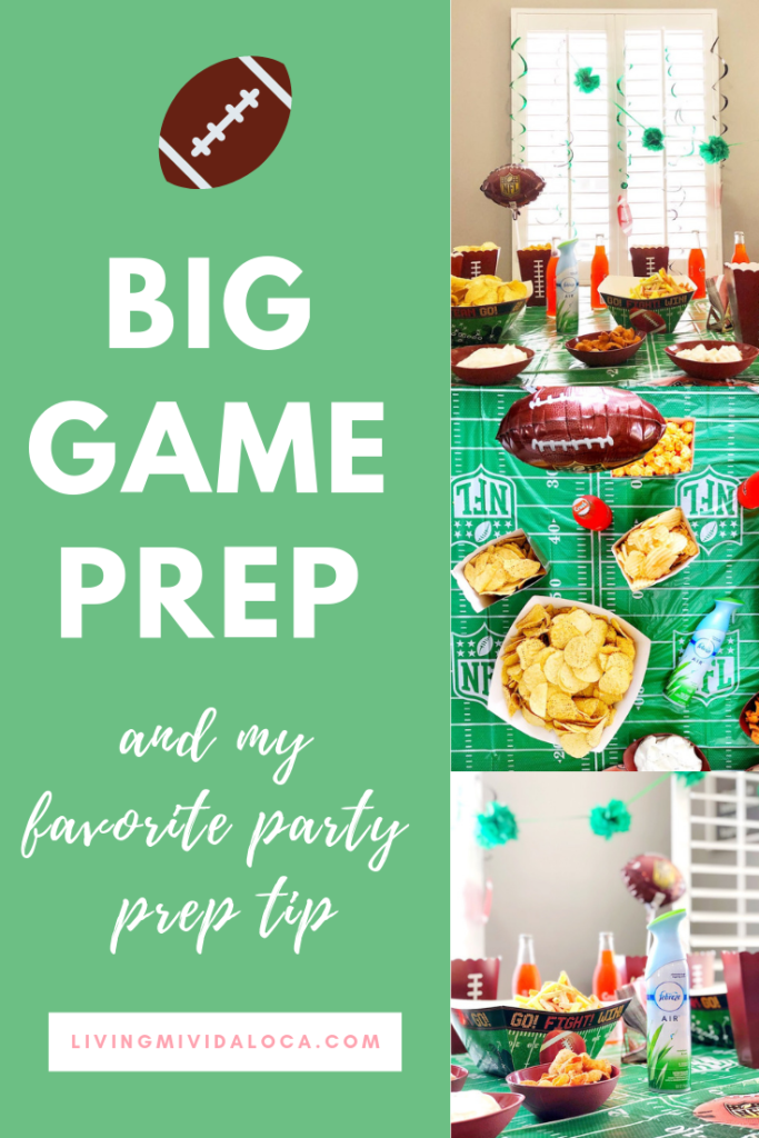 It took us about ten minutes to set up for the big game party on Sunday. This easy football party idea is great for small places too! - livingmividaloca - #LivingMiVidaLoca #biggame #footballparty #partyidea