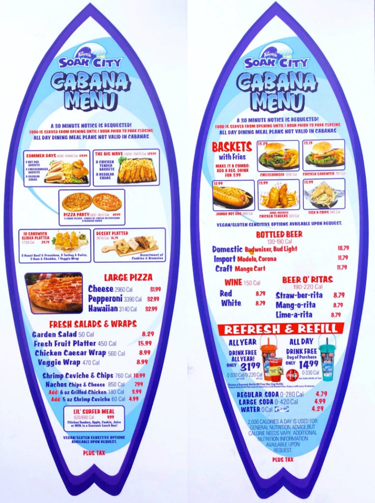 Soak City prices for food, cabanas, tickets and more!