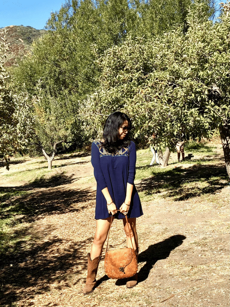 dress and cowboy boots to go apple picking 